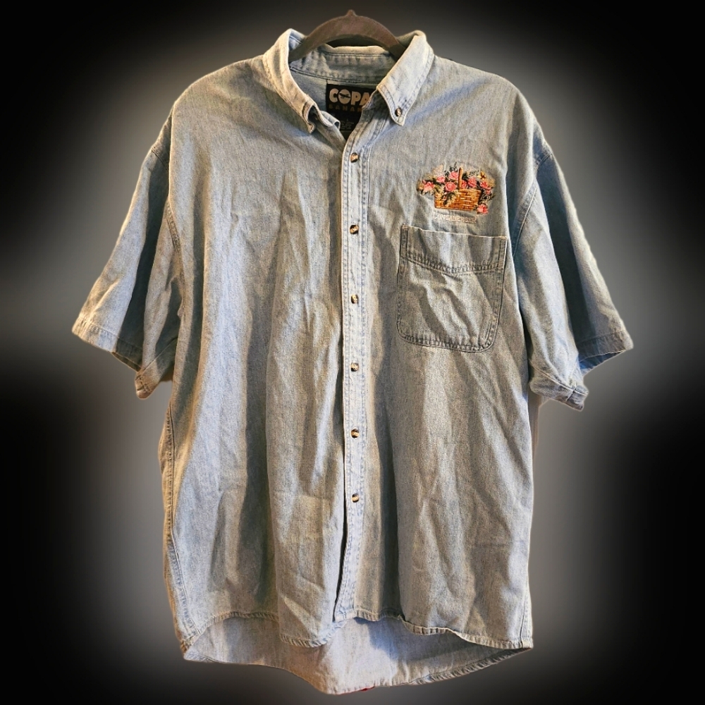Vintage Longaberger Embroidered Copa Banana 100% Cotton Button Up Shirt